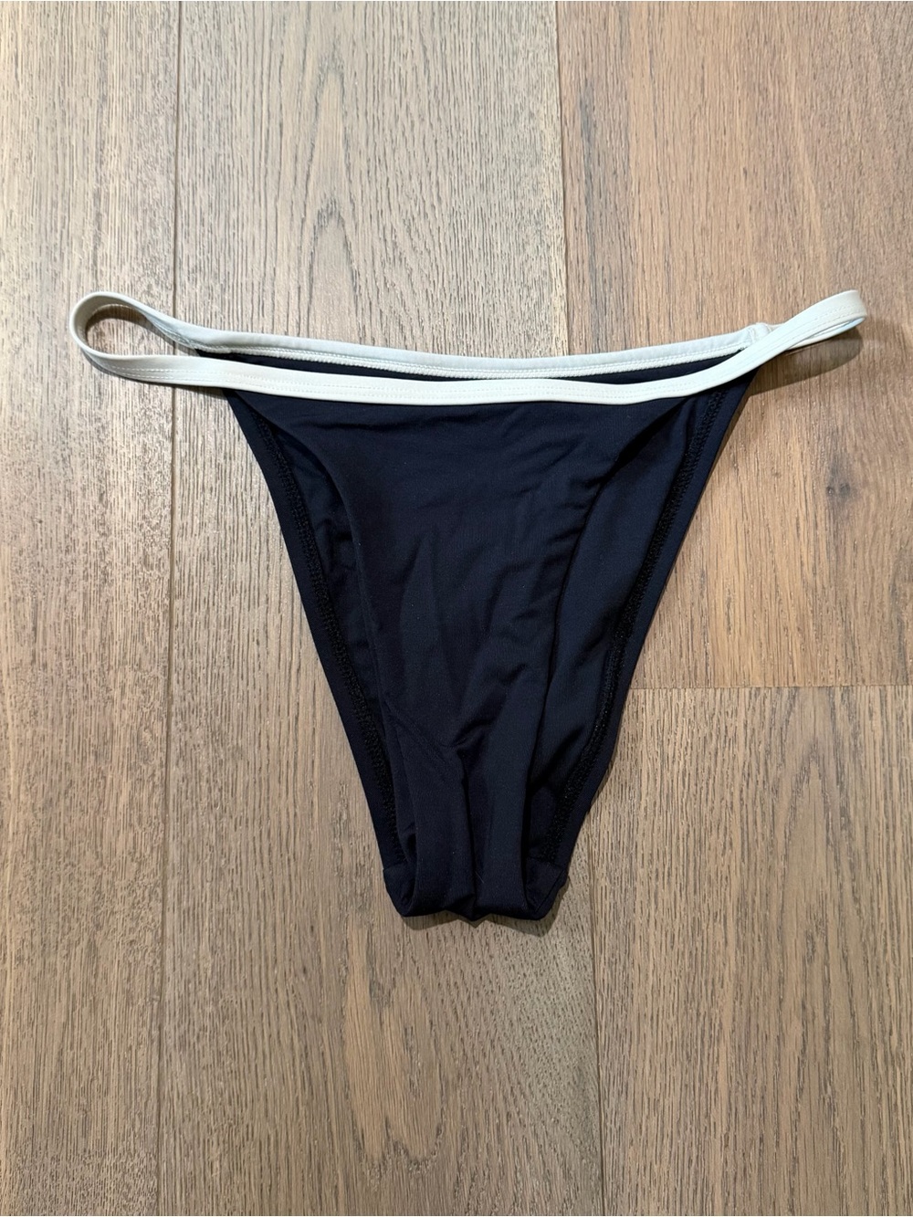 Monday Swimwear Black Bikini Bottom with White Waistband